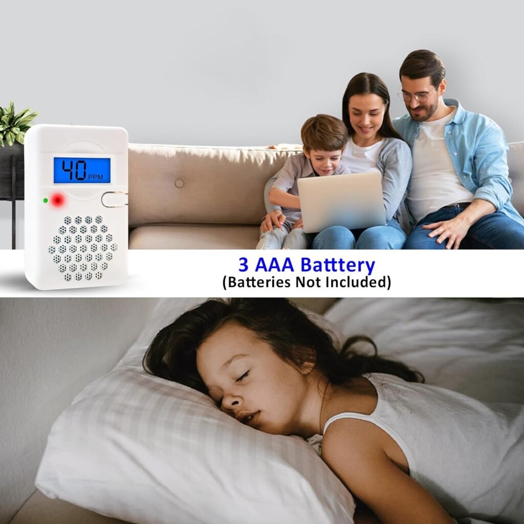 Mini Carbon Monoxide Detector Alarm with Digital LCD Display, CO Detector Alarm with Replaceable Battery,Test-Reset Button, Low Battery Indicator, Portable,complies with UL2034(Batteries NOT Included)