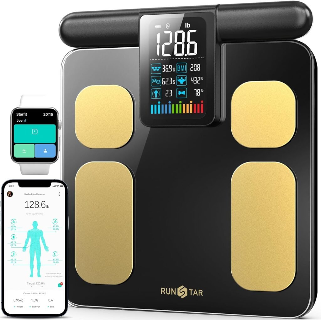 Runstar Scale for Body Weight and Fat Percentage, 8 Electrodes High Precision Digital Scale for BMI 20 Body Composition Measurement, Bathroom Smart Scales with Large Color Display FSA or HSA Eligible