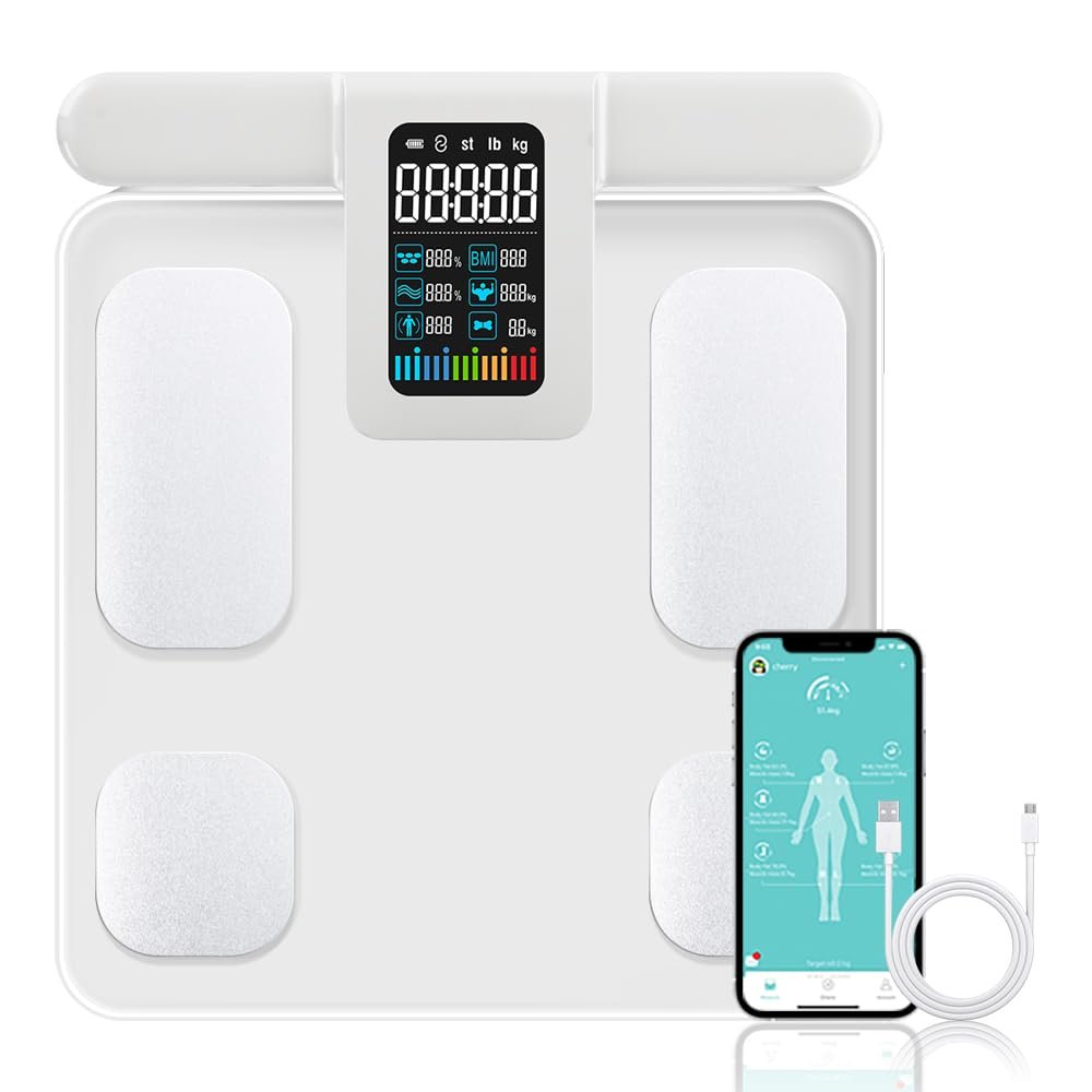 SUNLION Body Fat Scale, Scales for Body Weight and Fat, 8 Electrode Large Display Smart Scale, Body Composition Monitor, Accurate Digital Bathroom Scale, Weight Scale with Muscle Bmi with Report