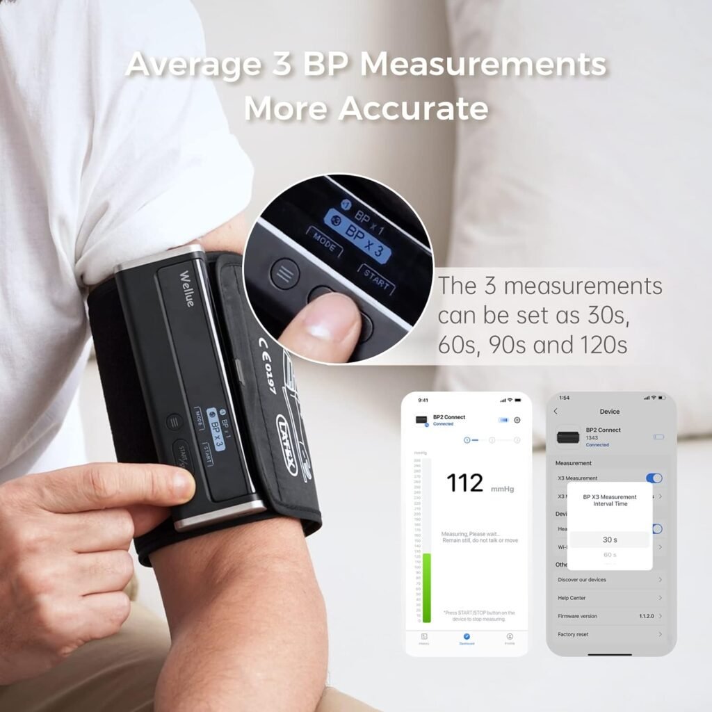 Wellue BP2 Connect Accurate Blood Pressure Monitor for Home Use - Bluetooth WiFi Sync Data | Automatical Upper Arm Cuff BP Device | Average Blood Pressure Value of 3 Measurements Once