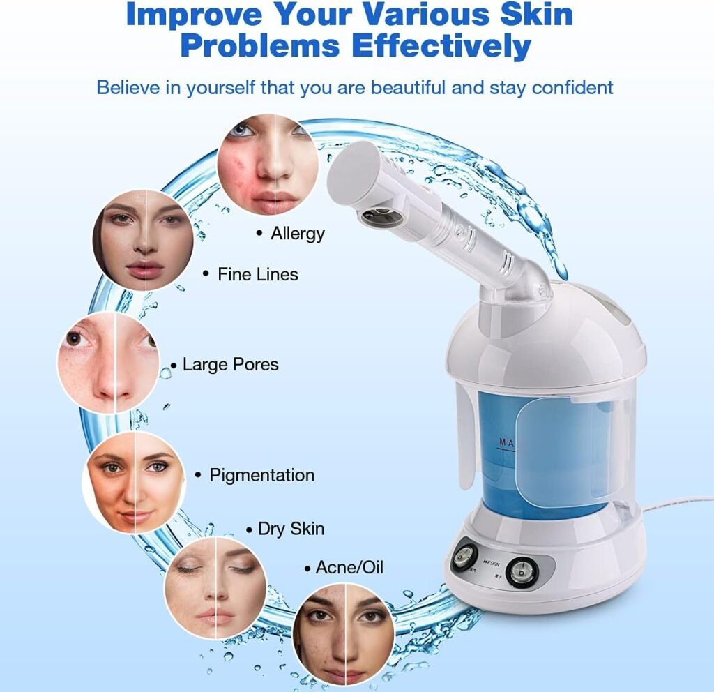 Facial Steamer - DENFANY Nano Ionic Face Steamer with Extendable 360° Rotating Arm - Portable Facial Steamer for Personal Care at Home or Salon (Blue)